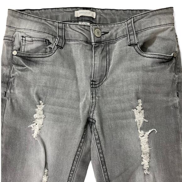 Distressed roll cuff crop jeans, Blue Asphalt size 3/26 gray wash skinny ankle - Picture 2 of 6